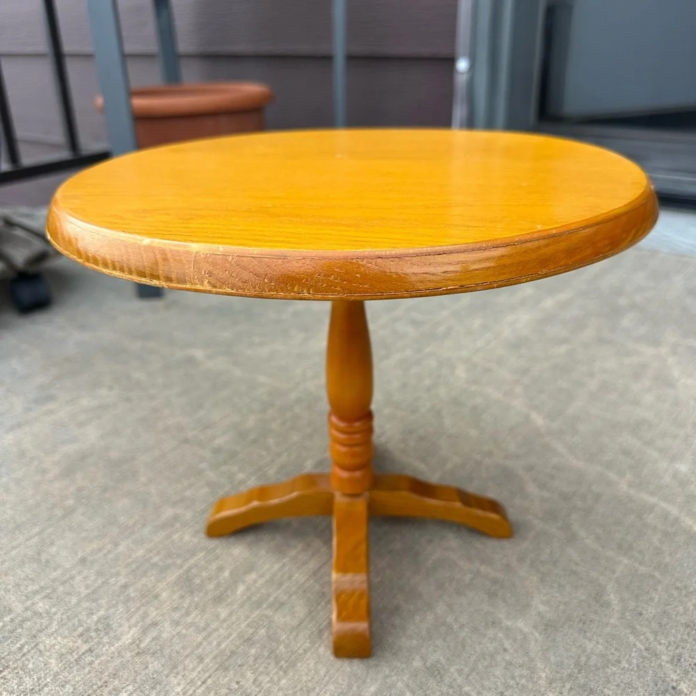 Mid-Century Modern Wooden Pedestal Round Doll Table for 18” Doll
